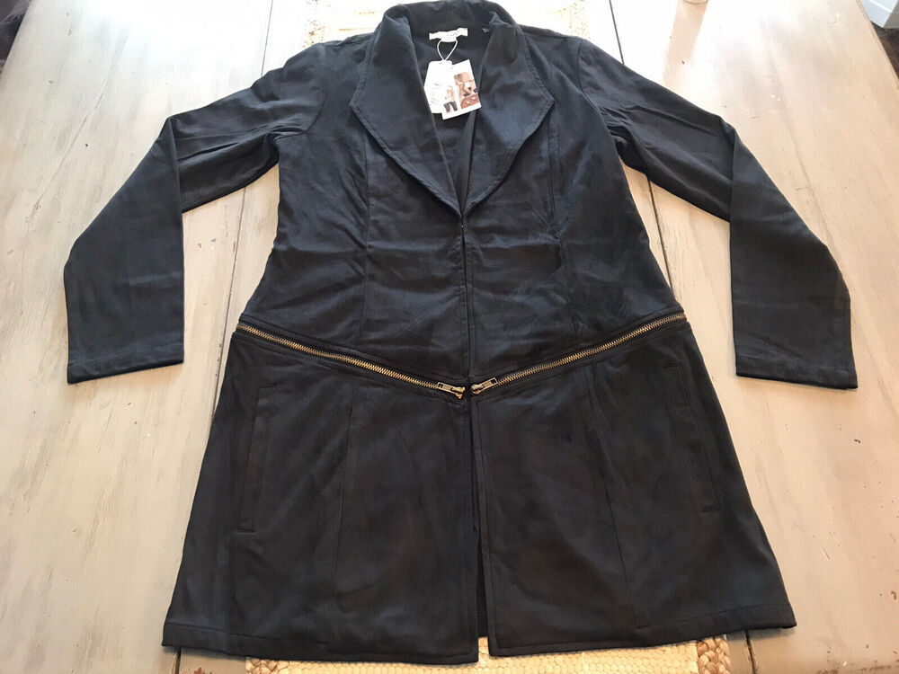 NWT Simply Noelle Black Convertible Zip Off Jacket Blazer Sz M 8 Faux Suede